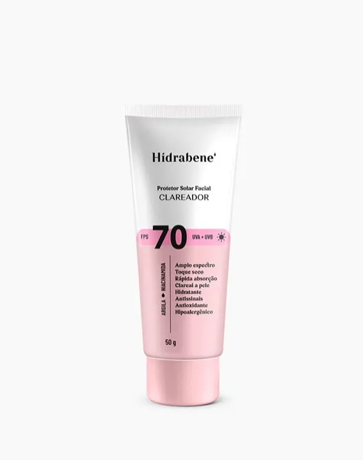 Imagem do kit unitário do Protetor Solar Facial FPS 70 Clareador Hidrabene.